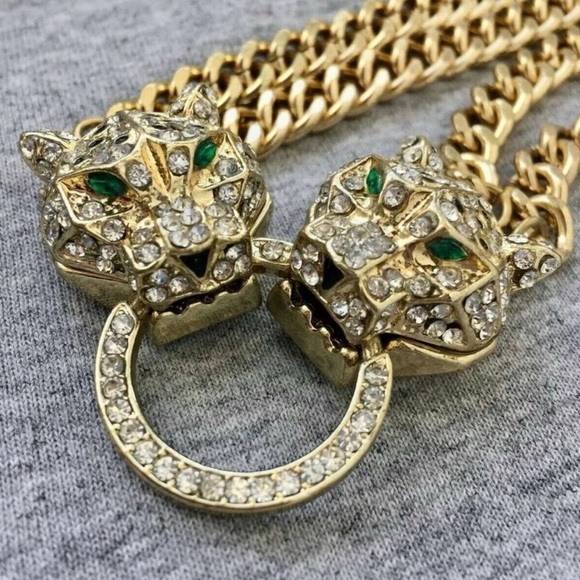 Leopard Necklace Stunning Crystal Door-knocker Dual Strand NY Style Adjustable - Picture 11 of 16